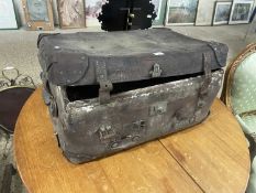 A vintage leather suitcase, 70cm wide