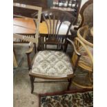 Mahogany framed Edwardian armchair with floral upholstered seat