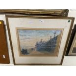 Scene on the deck of a battleship, pastel on paper, indistinctly signed, framed and glazed