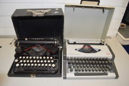 Vintage AEG Olympia portable typewriter together with a vintage Underwood portable typewriter