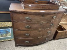 19th Century mahogany bow front chest of drawers with oval brass plate handles, 116cm wide