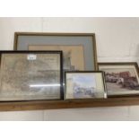 Framed map of Norfolk together with three other framed local scenes