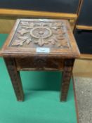 Small late 19th or early 20th Century gothic carved oak stool or table