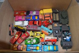 Box of various assorted toy vehicles