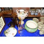 Mixed Lot: Amber glass jugs, a jardiniere a Capodimonte double handled vase and other assorted