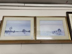Two reproduction watercolour prints of local boating scenes, glazed with gilt frames