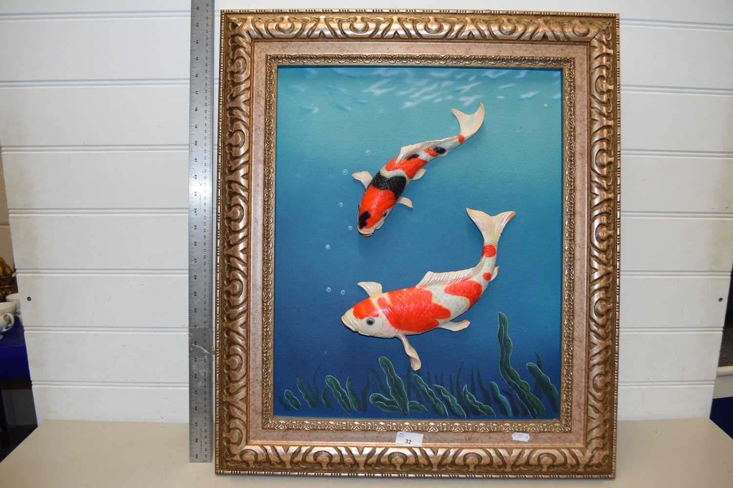 Modern three dimensional composition picture, a pair of Koi Carp, set in a bronzed finished frame