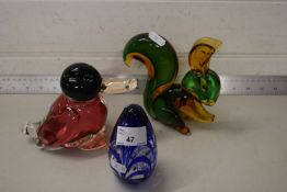 Mixed Lot: Art Glass duck and squirrel and a further Langham Glass paperweight