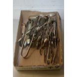 A box of various silver plated sugar nips