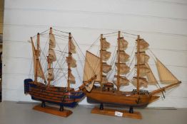 Two model ships HMS Bounty and Trusty