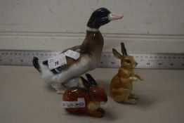 Karl Ens, model of a duck together with two further model rabbits