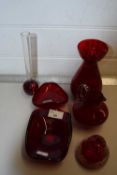 Mixed Lot: Various red glass vases, ashtrays etc