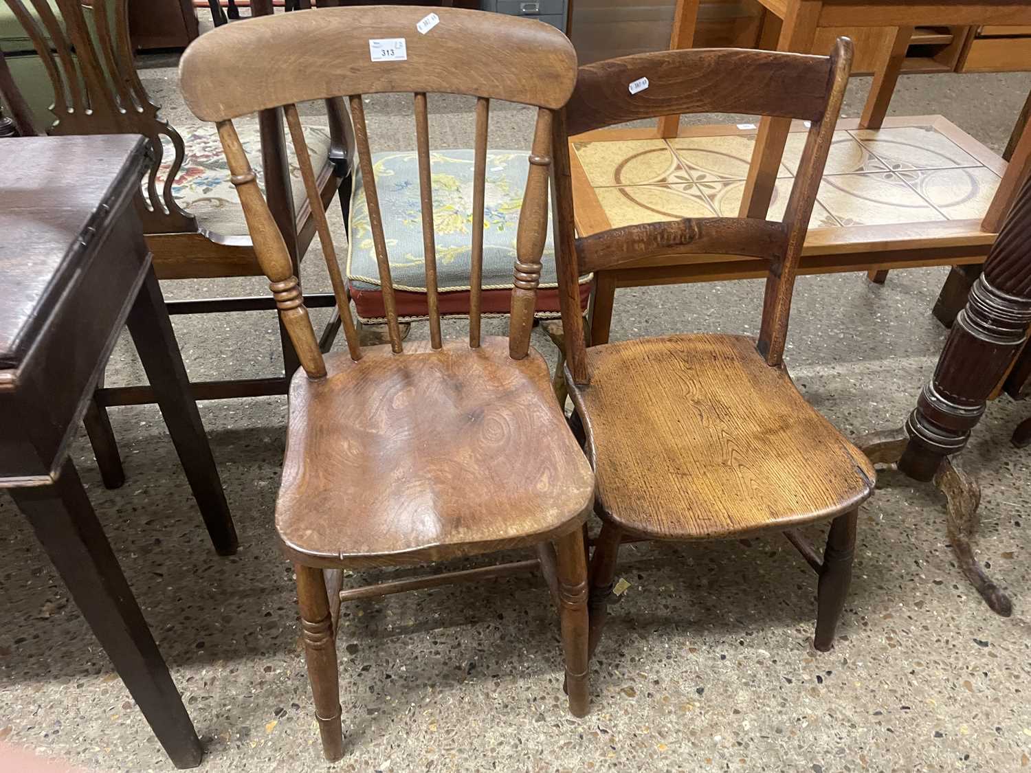 Two Victorian elm seated kitchen chairs