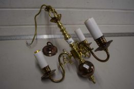 20th Century Dutch style three branch brass ceiling light fitting