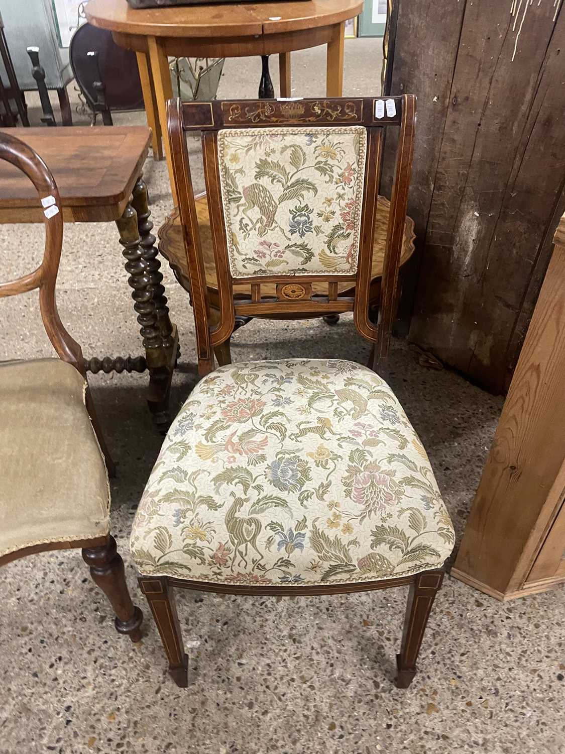 Edwardian inlaid bedroom chair with floral upholstery