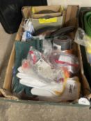 One box of various gloves, protective goggles, cutting discs etc