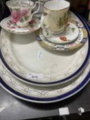 Two cream blue and gilt decorated serving dishes together with a small quantity of sundry china