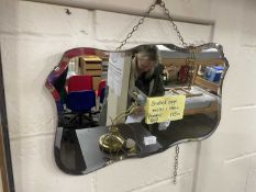 1930's bevelled wall mirror in clip frame