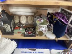 Mixed Lot: Candle lantern, make up bag, photograph frame, wall plaques etc