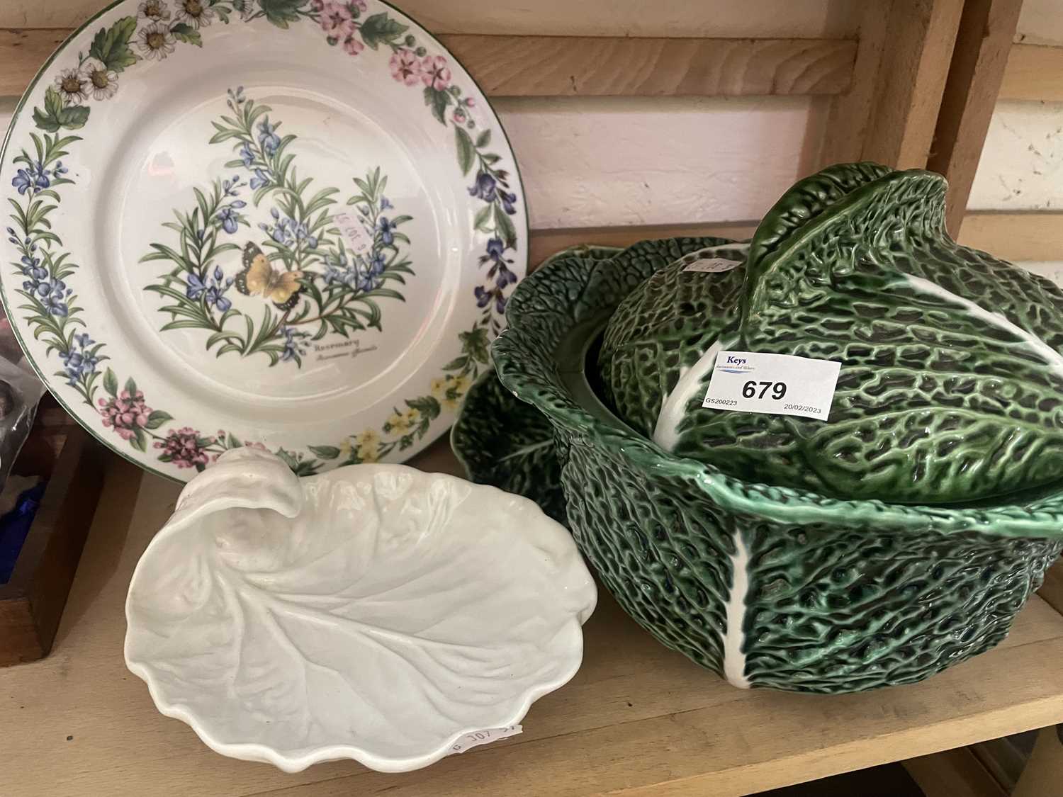 A Royal Worcester herbs plate "Rosemary" together with a cabbage terrine and two other dishes