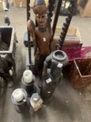 Mixed Lot: Pair of candle stands, two hardwood figure and a further novelty candle stand (5)