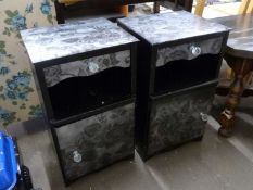 Pair of floral painted bedside cabinets