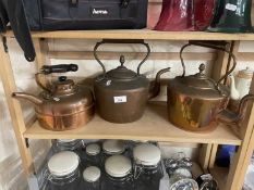 Three copper kettles