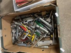 One box of various sockets, spanners etc