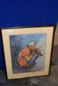 Continental school study of a figure playing a violin indistinctly signed, framed and glazed