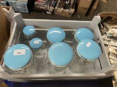 Box of clear glass kitchen storage jars