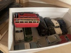 Box of various toy vehicles