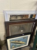 19th Century portrait of a gentleman together with a framed print of the ship Queen Elizabeth and