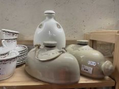 Three stoneware hot water bottles