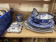 Mixed Lot: Various blue and white plates, bowls, mug, modern delft ink stand and other items