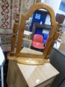 Pine framed dressing table mirror and a small office chest of drawers