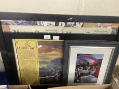 Three various framed pictures, motoring interest