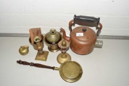 Mixed Lot: Copper kettle, various brass vases and other assorted items