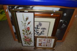 Pair of botanical illustrations together with some needlework pictures and a reproduction photograph
