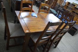 Modern rectangular extending dining table and six ladder back chairs, table 140cm wide (7)