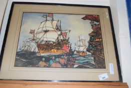 Ships at Sea by C Wilkinson, watercolour, framed and glazed