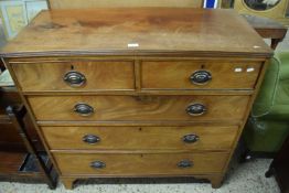 19th Century mahogany chest of two short and three long drawers raised on bracket feet