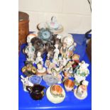 Large Mixed Lot: Various assorted ornaments, small mantel clock, tea cups and saucers, meat plate,