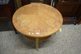 Retro mid Century circular coffee table with cog decoration to the top, 86cm diameter