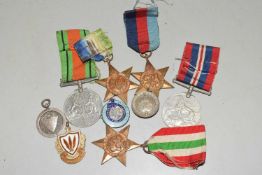 WWII Interest, Defence medal and Service medal, both unnamed together with an Italy Star, 1939-45