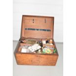 Vintage hardwood sewing box and contents