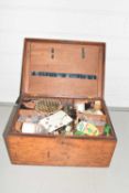 Vintage hardwood sewing box and contents