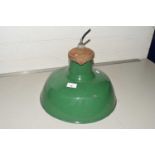 A green enamel finish industrial light fitting