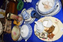 Mixed Lot: Various blue and white table wares, assorted ornaments, vases etc