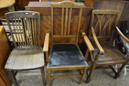 A group of two early 20th Century oak carver chairs plus a further single chair (3)