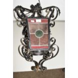 20th Century iron and leaded glass mounted lantern style ceiling light fitting